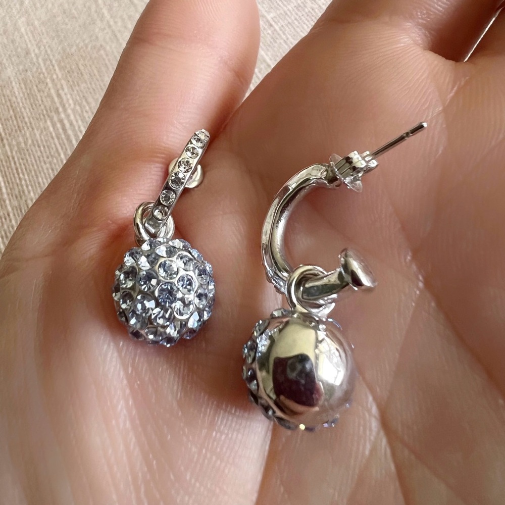 Silver full light blue rhinestone ear earrings